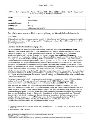 Vorschauseite 1: Berufsbetreuung und Betreuervergütung im Wandel der Jahrzehnte