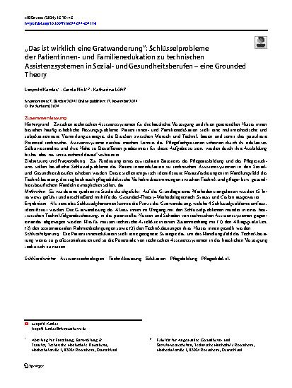 Vorschauseite 1: „Das ist wirklich eine Gratwanderung“: Schlüsselprobleme der Patientinnenund Familienedukation zu technischen Assistenzsystemen in Sozialund Gesundheitsberufen – eine Grounded The…