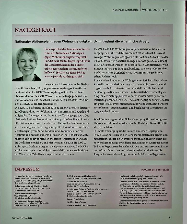 Vorschauseite 1: Nationaler Aktionsplan gegen Wohnungslosigkeit: „Nun beginnt die eigentliche Arbeit“