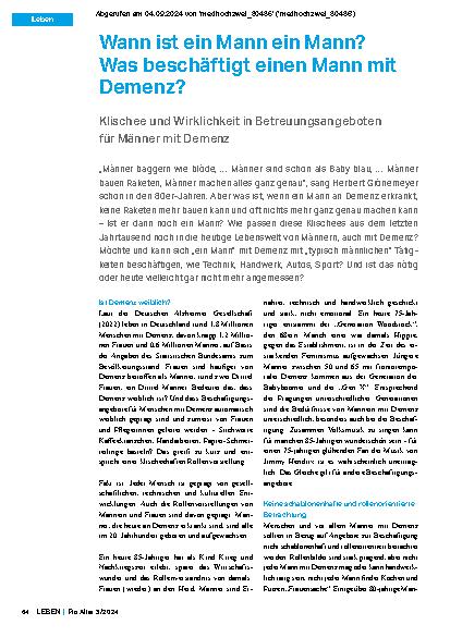 Vorschauseite 1: Wann ist ein Mann ein Mann? Was beschäftigt einen Mann mit Demenz?