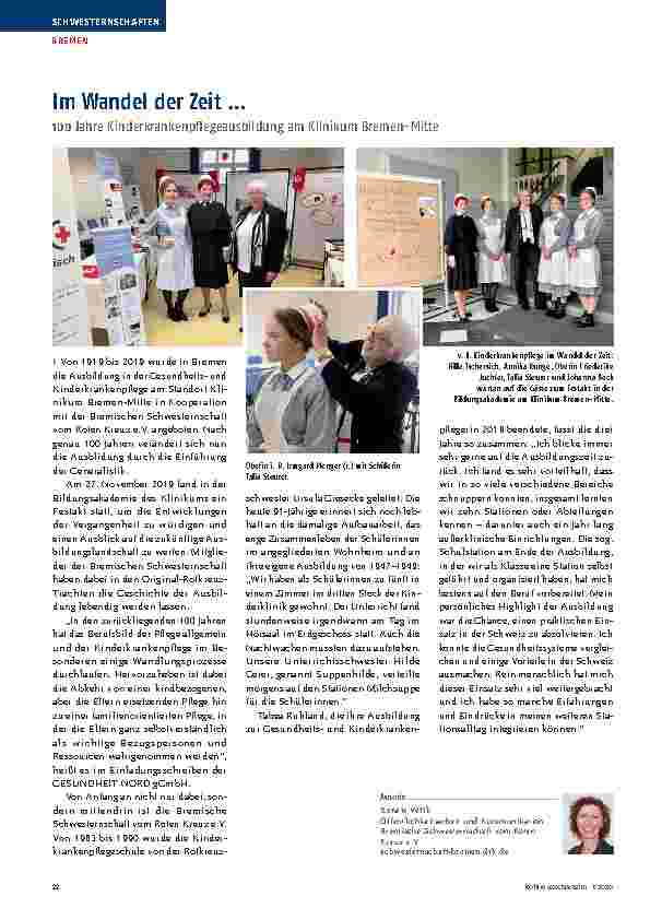 Vorschauseite 1: Im Wandel der Zeit … 100 Jahre Kinderkrankenpflegeausbildung am Klinikum Bremen-Mitte