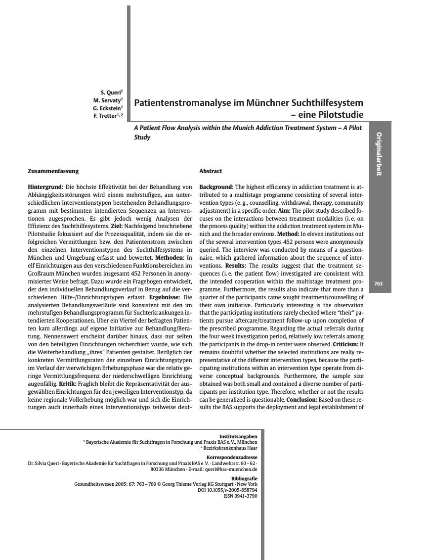 Vorschauseite 1: Patientenstromanalyse im Münchner Suchthilfesystem - eine Pilotstudie