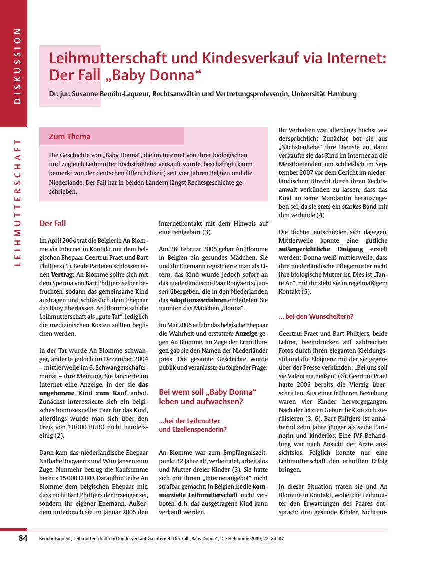 Vorschauseite 1: Leihmutterschaft und Kindesverkauf via Internet: Der Fall ?Baby Donna?