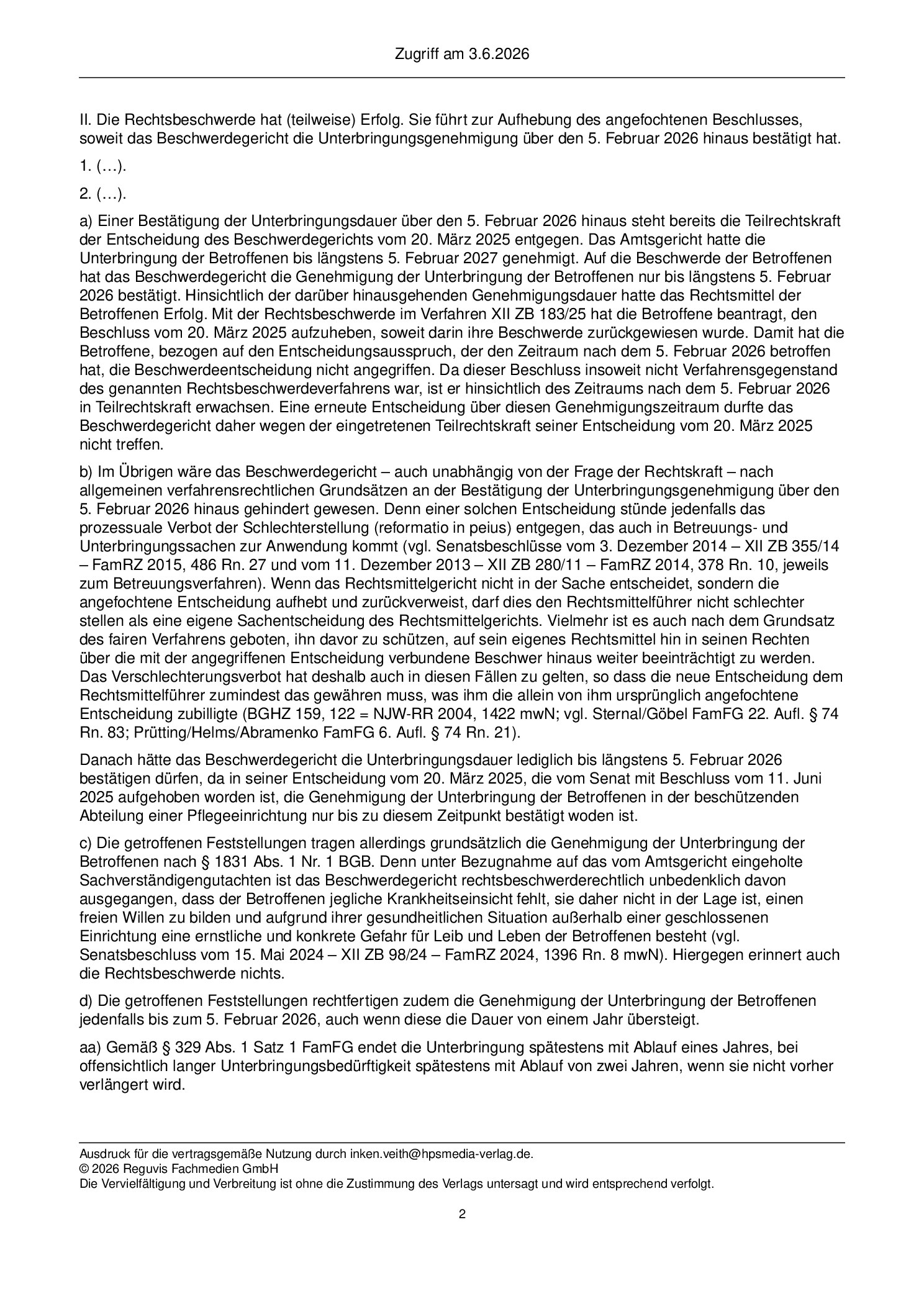 Vorschauseite 2: Zum Rechtsmittel – § 1831 Abs. 1 Nr. 1 BGB; § 329 Abs. 1 FamFG