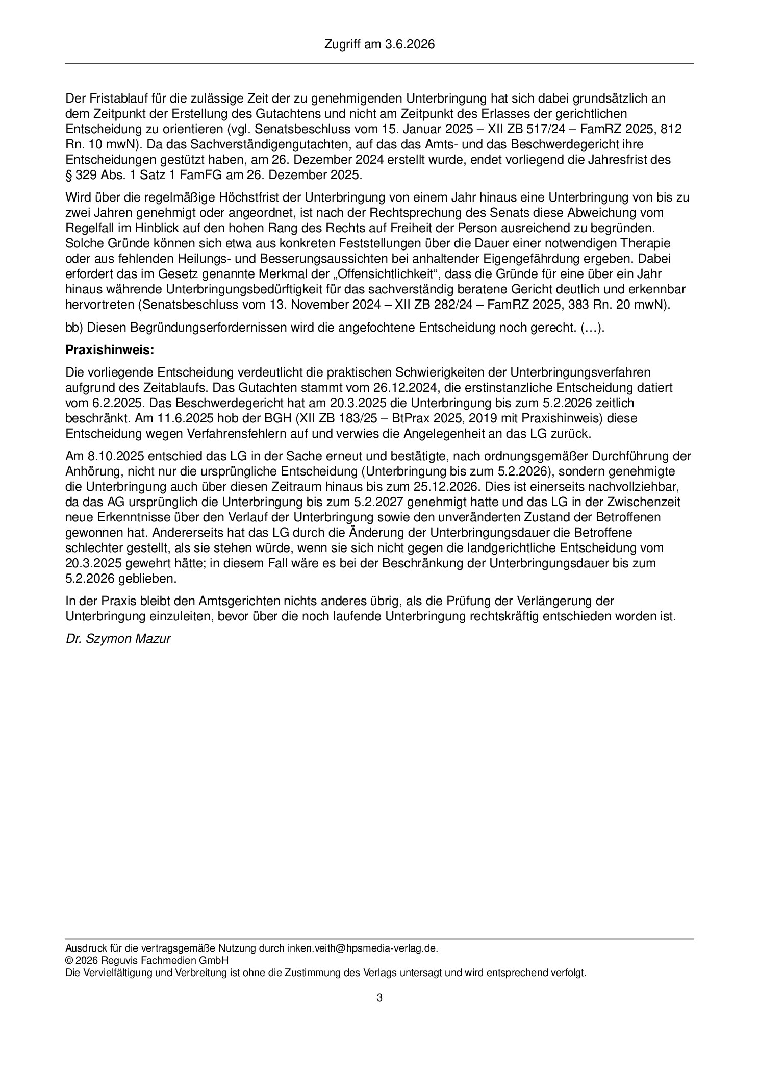 Vorschauseite 3: Zum Rechtsmittel – § 1831 Abs. 1 Nr. 1 BGB; § 329 Abs. 1 FamFG