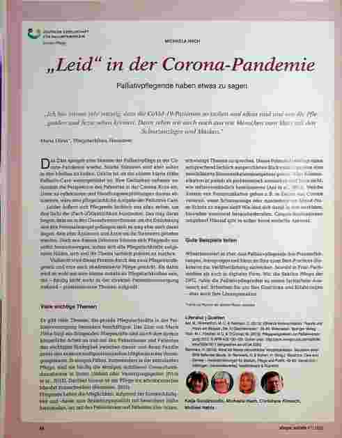Vorschauseite 1: „Leid“ in der Corona-Pandemie: Palliativpflegende haben etwas zu sagen.