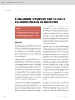 Vorschauseite 1: Schadensersatz für Spätfolgen einer fehlerhaften Gipsschalenbehandlung und Wundtherapie