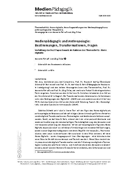 Vorschauseite 1: Medienpädagogik und Anthropologie: Bestimmungen, Transformationen, Fragen