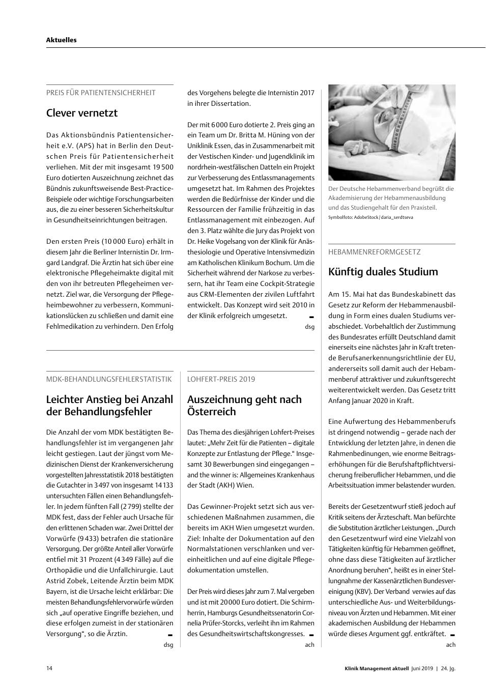 Vorschauseite 1: MDK-Behandlungsfehlerstatistik: Leichter Anstieg bei Anzahl der Behandlungsfehler