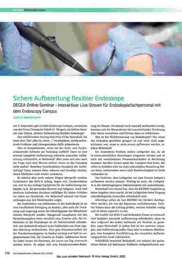 Vorschauseite 1: Sichere Aufbereitung flexibler Endoskope DEGEA Online-Seminar - interaktiver Live-Stream für Endoskopiefachpersonal mit dem Endoscopy Campus