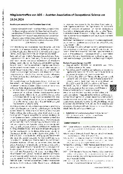 Vorschauseite 1: Mitgliedertreffen von AOS – Austrian Association of Occupational Science am 18.04.2024