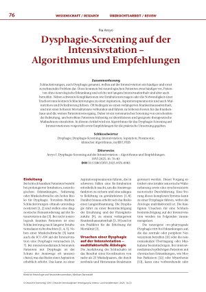 Vorschauseite 1: Dysphagie-Screening auf der Intensivstation – Algorithmus und Empfehlungen