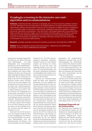 Vorschauseite 2: Dysphagie-Screening auf der Intensivstation – Algorithmus und Empfehlungen