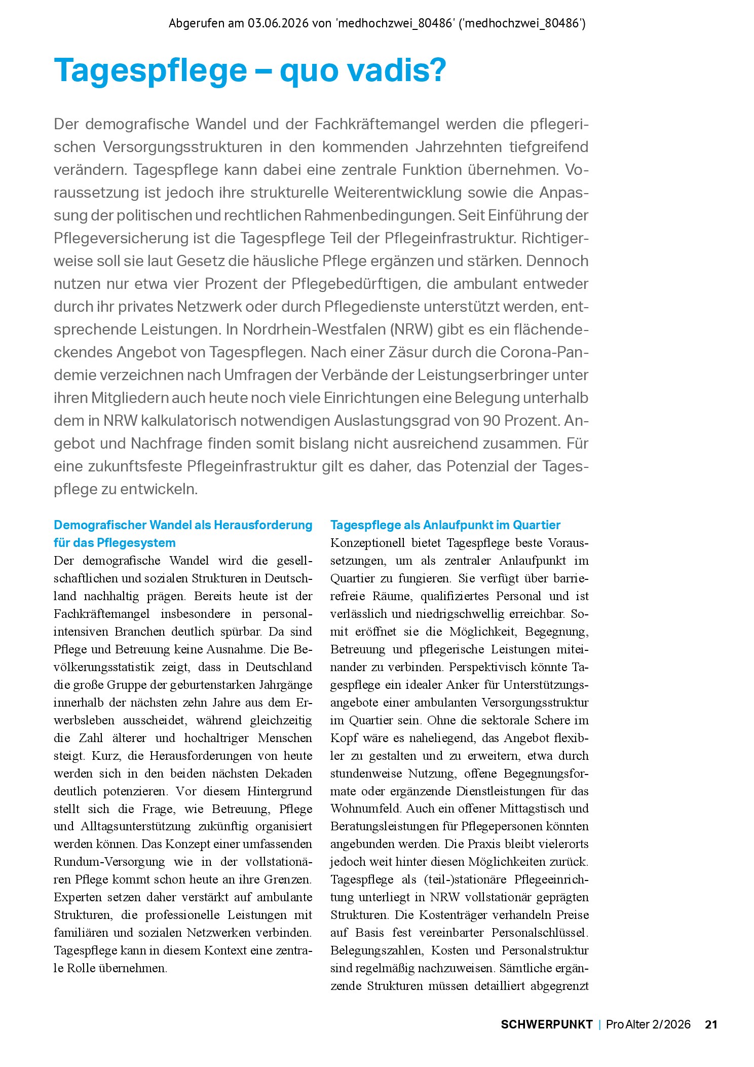 Vorschauseite 1: Tagespflege – quo vadis?