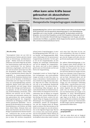 Vorschauseite 1: »Man kann seine Kräfte besser gebrauchen als abzuschalten« Wenn Peer und Profi gemeinsam therapeutische Gesprächsgruppen moderieren