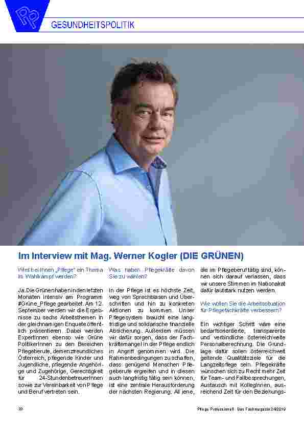 Vorschauseite 1: Im Interview mit Mag. Werner Kogler (DIE GRÜNEN