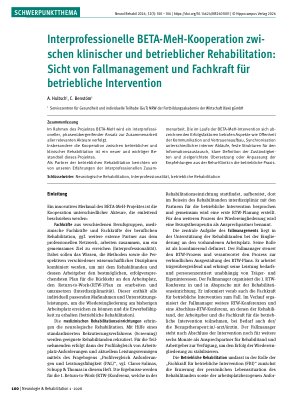 Vorschauseite 1: Interprofessionelle BETA-MeH-Kooperation zwischen klinischer und betrieblicher Rehabilitation: Sicht von Fallmanagement und Fachkraft für betriebliche Intervention