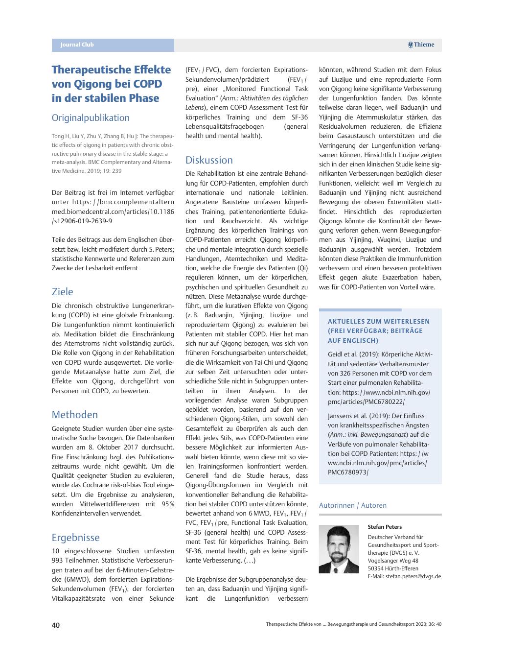 Vorschauseite 1: Therapeutische Effekte von Qigong bei COPD in der stabilen Phase