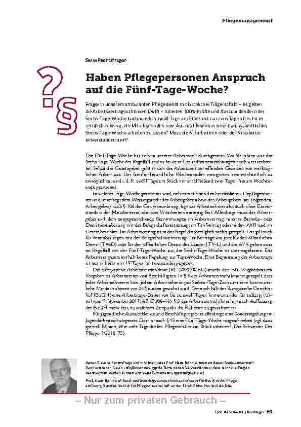Vorschauseite 1: Haben Pflegepersonen Anspruch auf die Fünf-Tage-Woche?