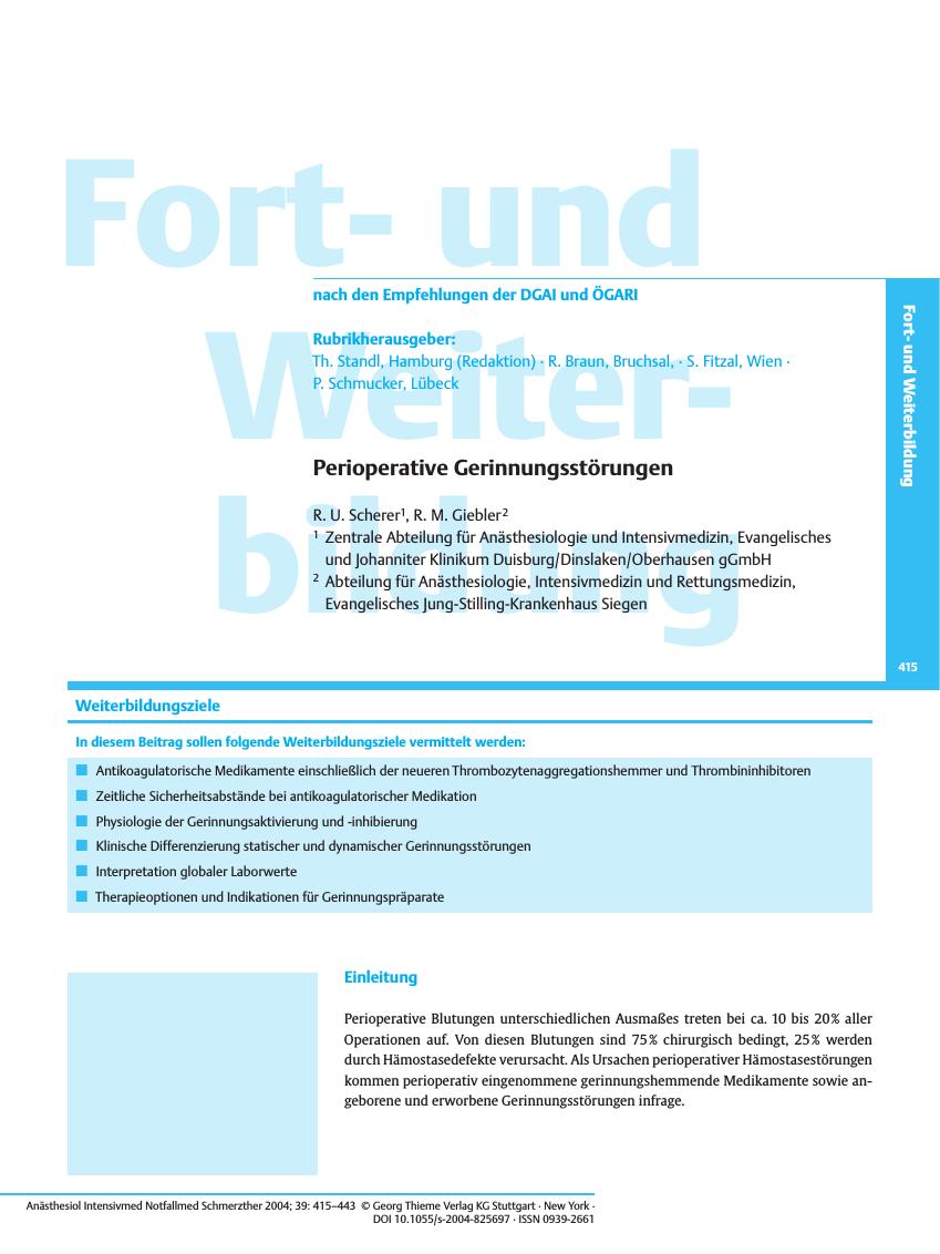 Vorschauseite 1: Perioperative Gerinnungsstörungen