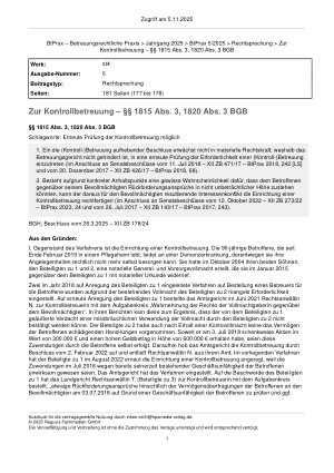 Vorschauseite 1: Zur Kontrollbetreuung – §§ 1815 Abs. 3, 1820 Abs. 3 BGB
