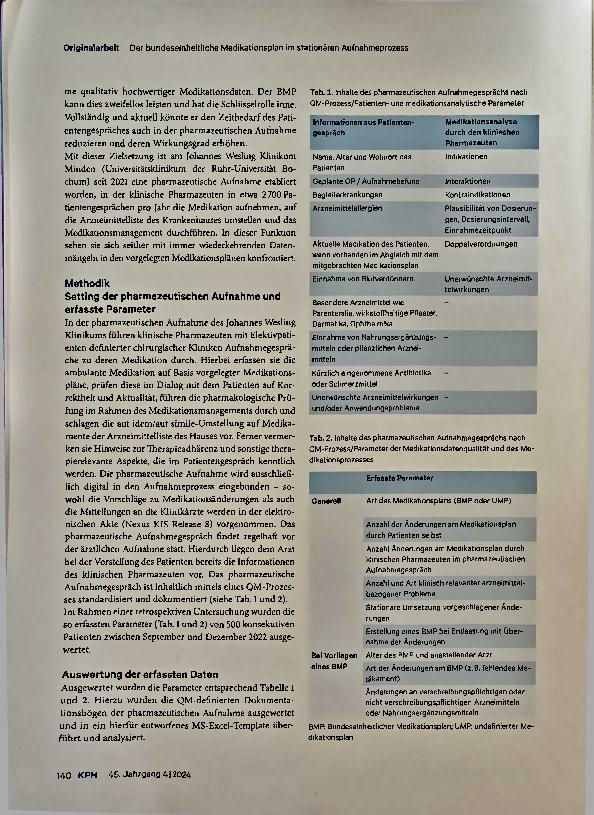 Vorschauseite 3: Der bundeseinheitliche Medikationsplan im stationären Aufnahmeprozess