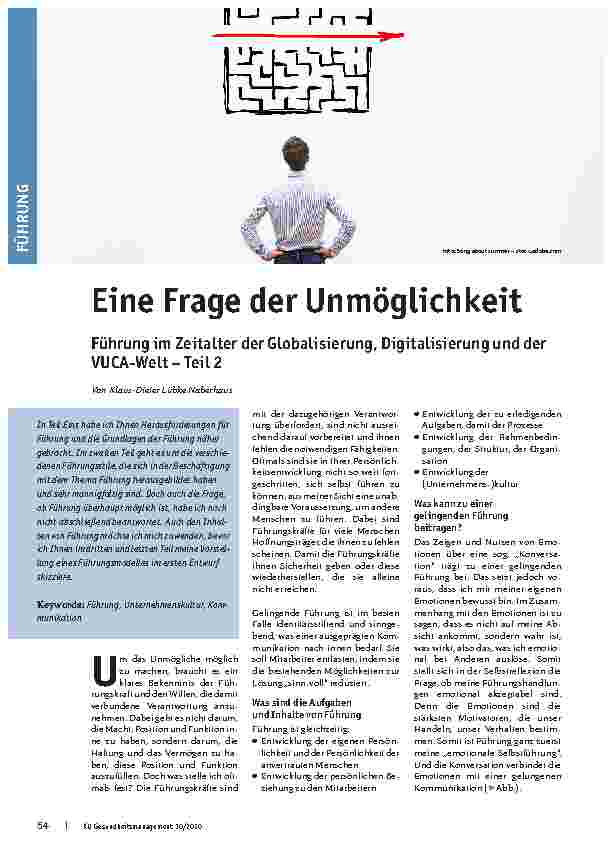 Vorschauseite 1: Eine Frage der Unmöglichkeit: Führung im Zeitalter der Globalisierung, Digitalisierung und der VUCA-Welt – Teil 2