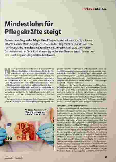 Vorschauseite 1: Mindestlohn für Pflegekräfte steigt