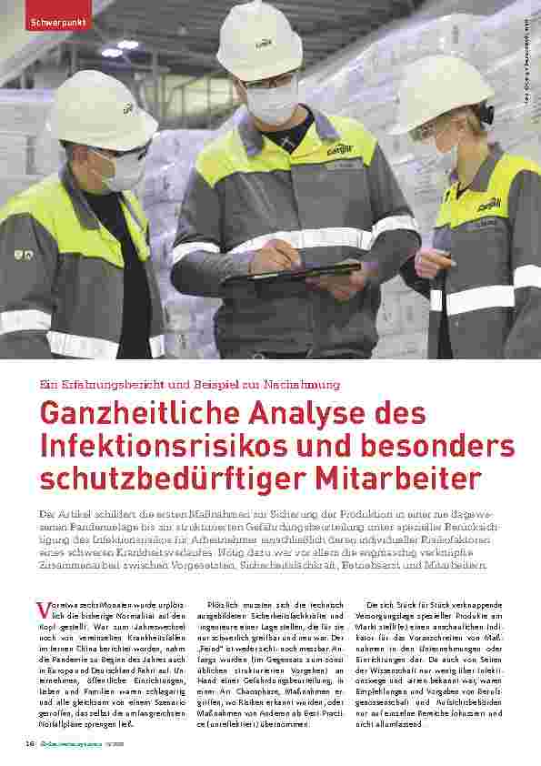 Vorschauseite 1: Ein Erfahrungsbericht und Beispiel zur Nachahmung: Ganzheitliche Analyse des Infektionsrisikos und besonders schutzbedürftiger Mitarbeiter.