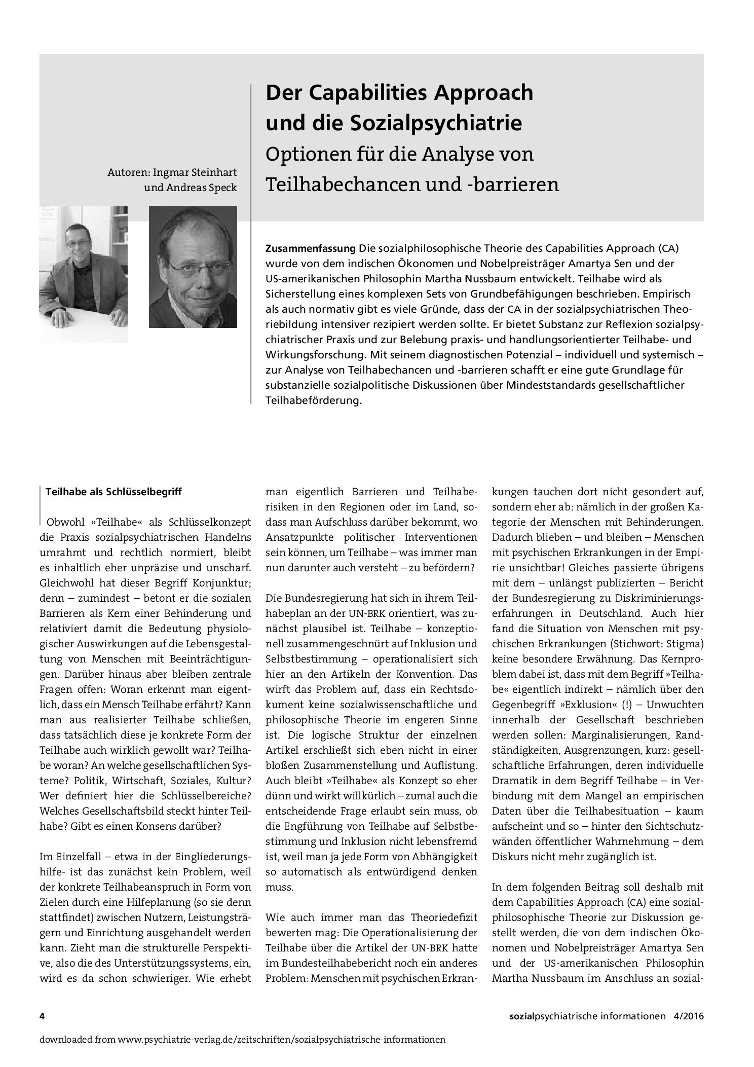 Vorschauseite 1: Der Capabilities Approach und die Sozialpsychiatrie
