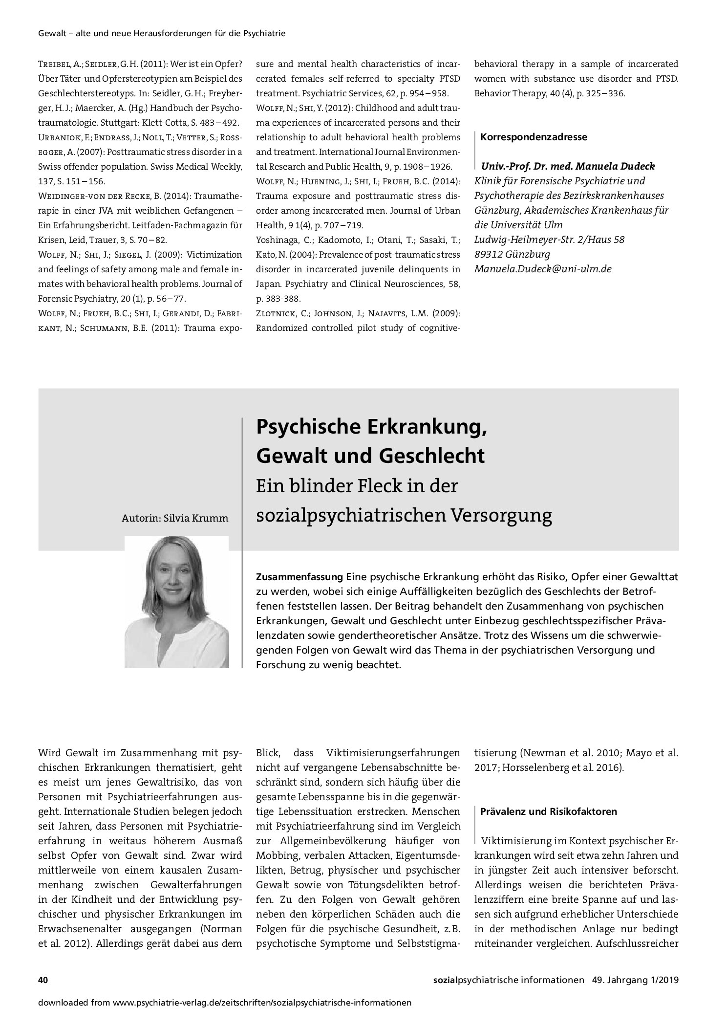 Vorschauseite 1: Psychische Erkrankung, Gewalt und Geschlecht: Ein blinder Fleck in der sozialpsychiatrischen Versorgung