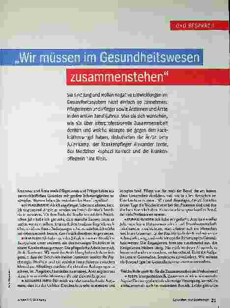 Vorschauseite 2: „Wir müssen im Gesundheitswesen zusammenstehen.“