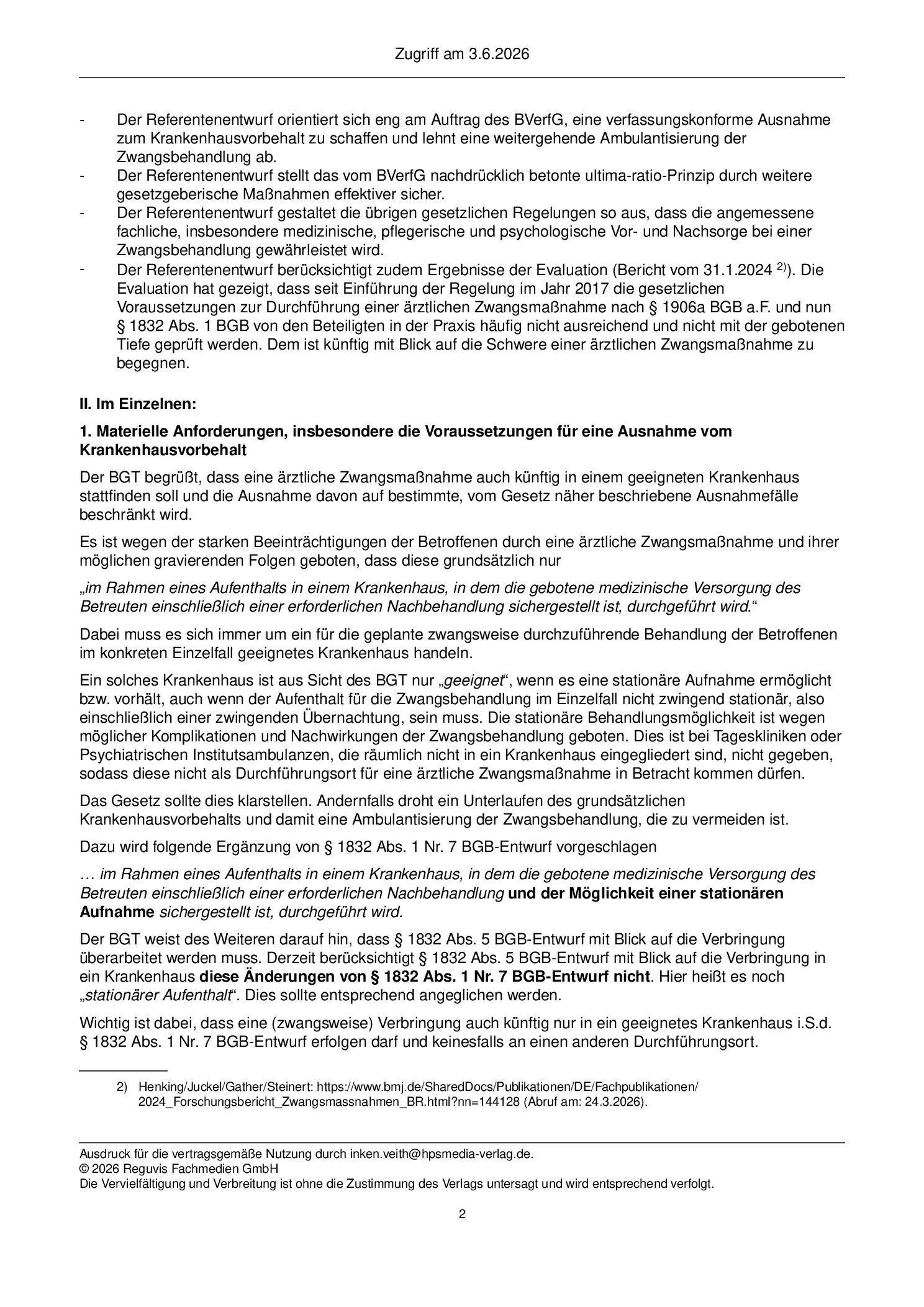 Vorschauseite 2: Zur notwendigen Neuregelung ärztlicher Zwangsmaßnahmen außerhalb eines geeigneten Krankenhauses