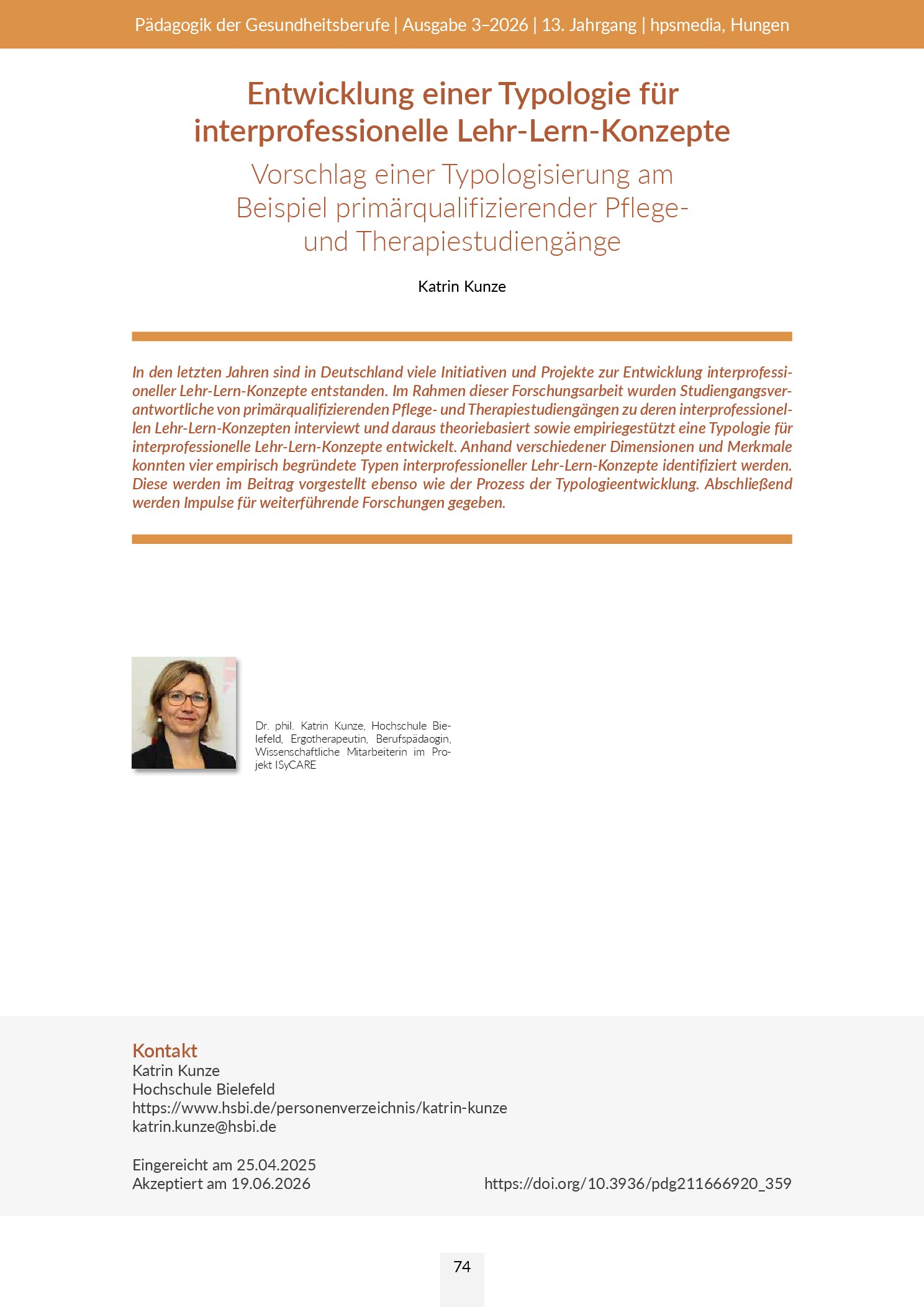 Vorschau: Entwicklung einer Typologie für interprofessionelle Lehr-Lern-Konzepte: Vorschlag einer Typologisierung am Beispiel primärqualifizierender Pflege- und Therapiestudiengänge