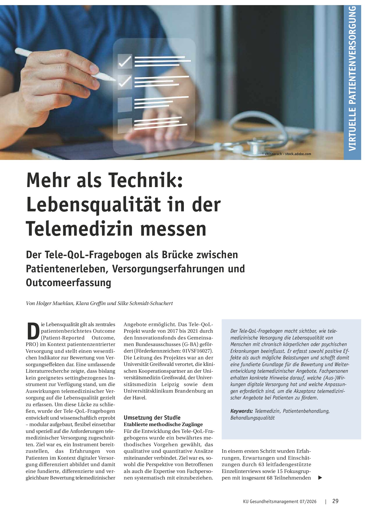 Vorschauseite 1: Mehr als Technik: Lebensqualität in der Telemedizin messen