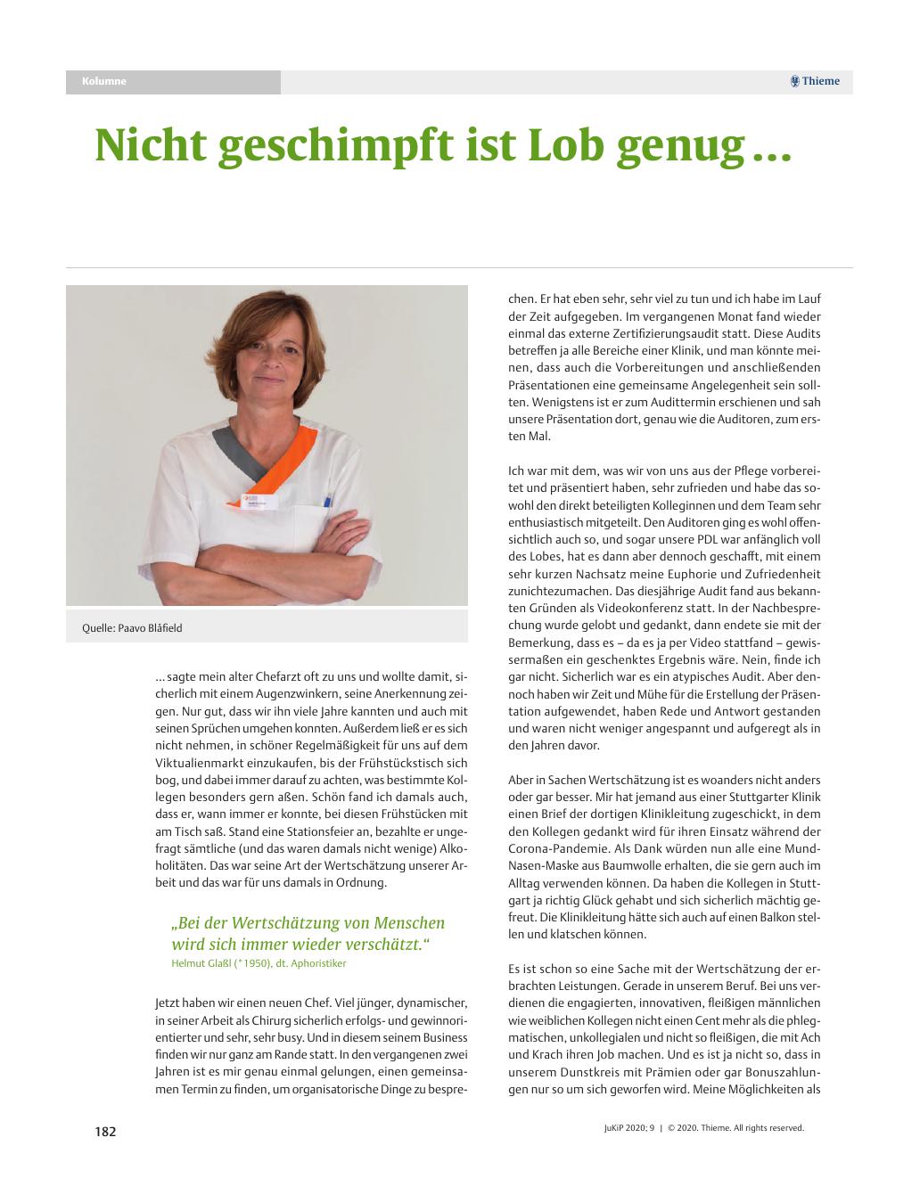 Vorschauseite 1: Nicht geschimpft ist Lob genug …
