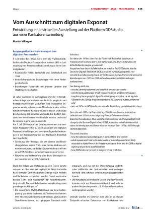 Vorschauseite 1: Vom Ausschnitt zum digitalen Exponat. Entwicklung einer virtuellen Ausstellung auf der Plattform DDBstudio aus einer Karikaturensammlung