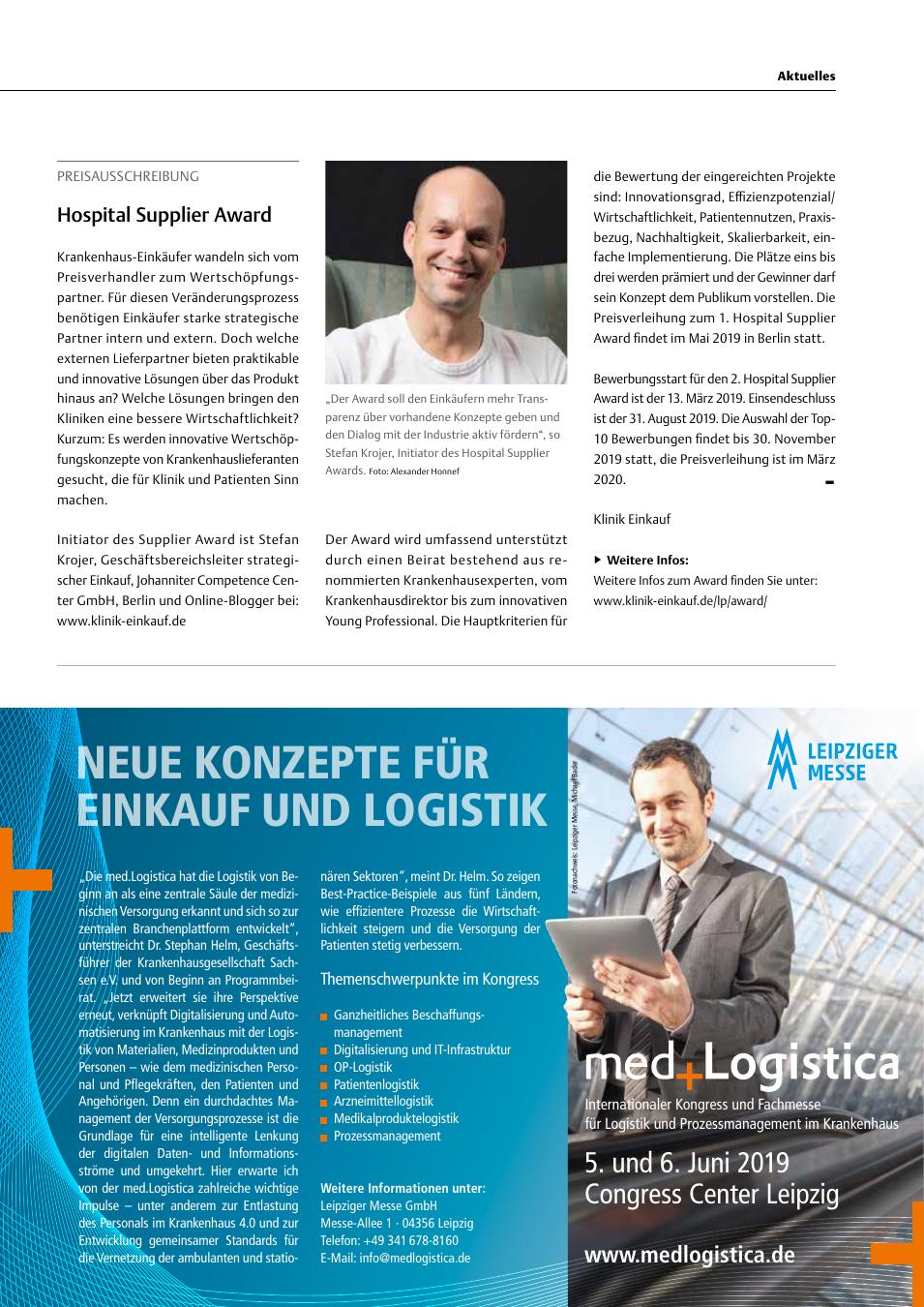 Vorschauseite 1: Preisausschreibung: Hospital Supplier Award