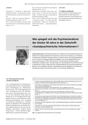 Vorschauseite 1: Wie spiegelt sich die Psychiatriereform der letzten 50 Jahre in der Zeitschrift »Sozialpsychiatrische Informationen«?