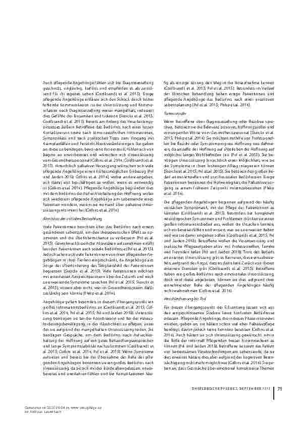 Vorschauseite 5: "Am Anfang zu früh – am Ende zu spät" Bedürfnisse von Patientinnen mit primär malignem Hirntumor – eine systematische Literaturarbeit