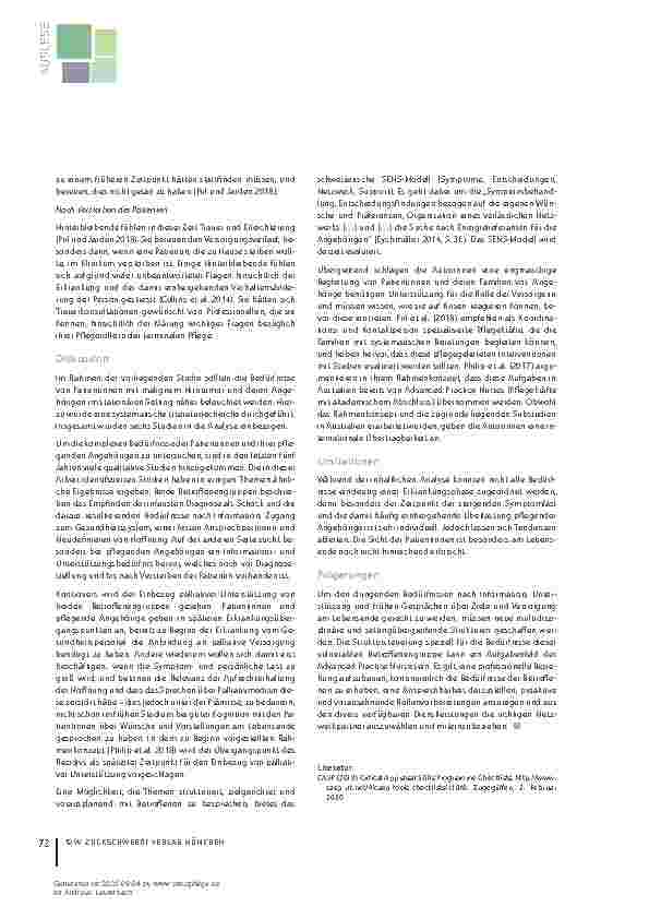 Vorschauseite 6: "Am Anfang zu früh – am Ende zu spät" Bedürfnisse von Patientinnen mit primär malignem Hirntumor – eine systematische Literaturarbeit