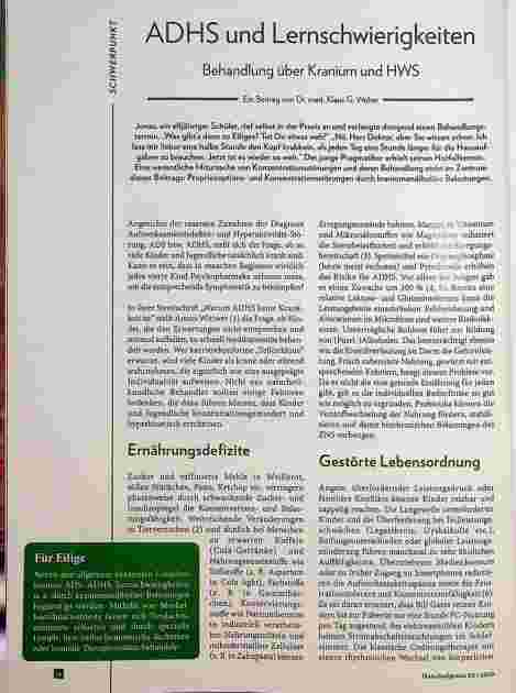 Vorschauseite 1: ADHS und Lernschwierigkeiten Behandlung über Cranium und HWS
