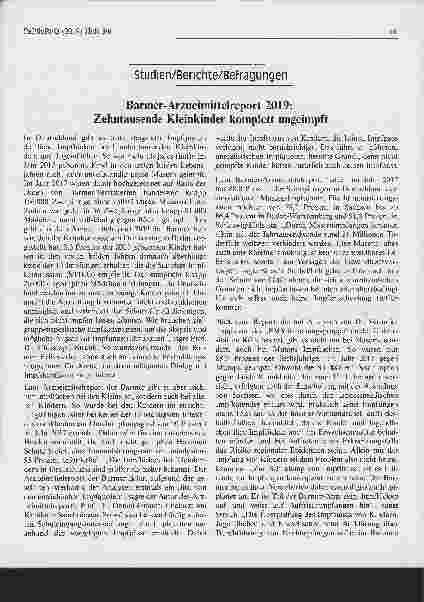 Vorschauseite 1: Barmer-Arzneimittelreport 2019: Zehntausende Kleinkinder komplett ungeimpft