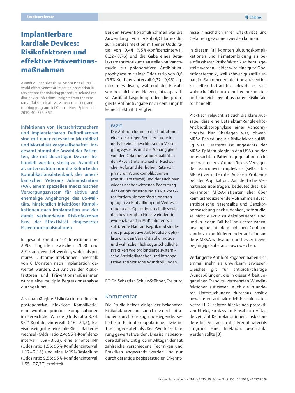 Vorschauseite 1: Implantierbare kardiale Devices: Risikofaktoren und effektive Präventionsmaßnahmen