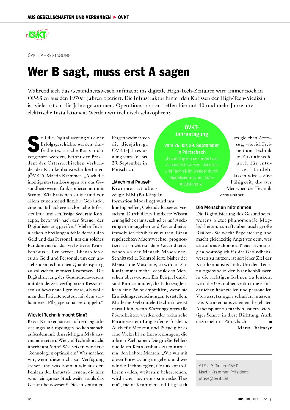 Vorschauseite 1: ÖVKT-Jahrestagung: Wer B sagt, muss erst A sagen