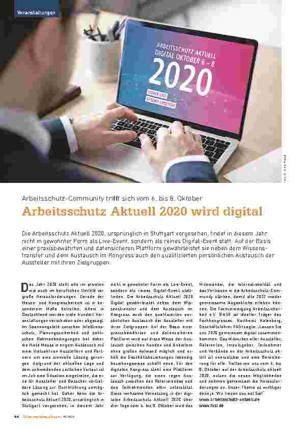 Vorschauseite 1: Arbeitsschutz Aktuell 2020 wird digital.