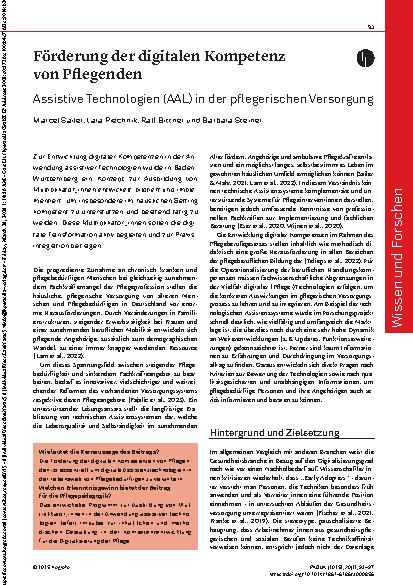 Vorschauseite 1: Förderung der digitalen Kompetenz von Pflegenden Assistive Technologien (AAL) in der pflegerischen Versorgung