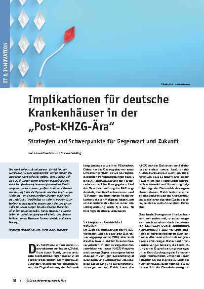 Vorschauseite 1: Implikationen für deutsche Krankenhäuser in der „Post-KHGZ-Ära“ Strategien und Schwerpunkte für Gegenwart und Zukunft