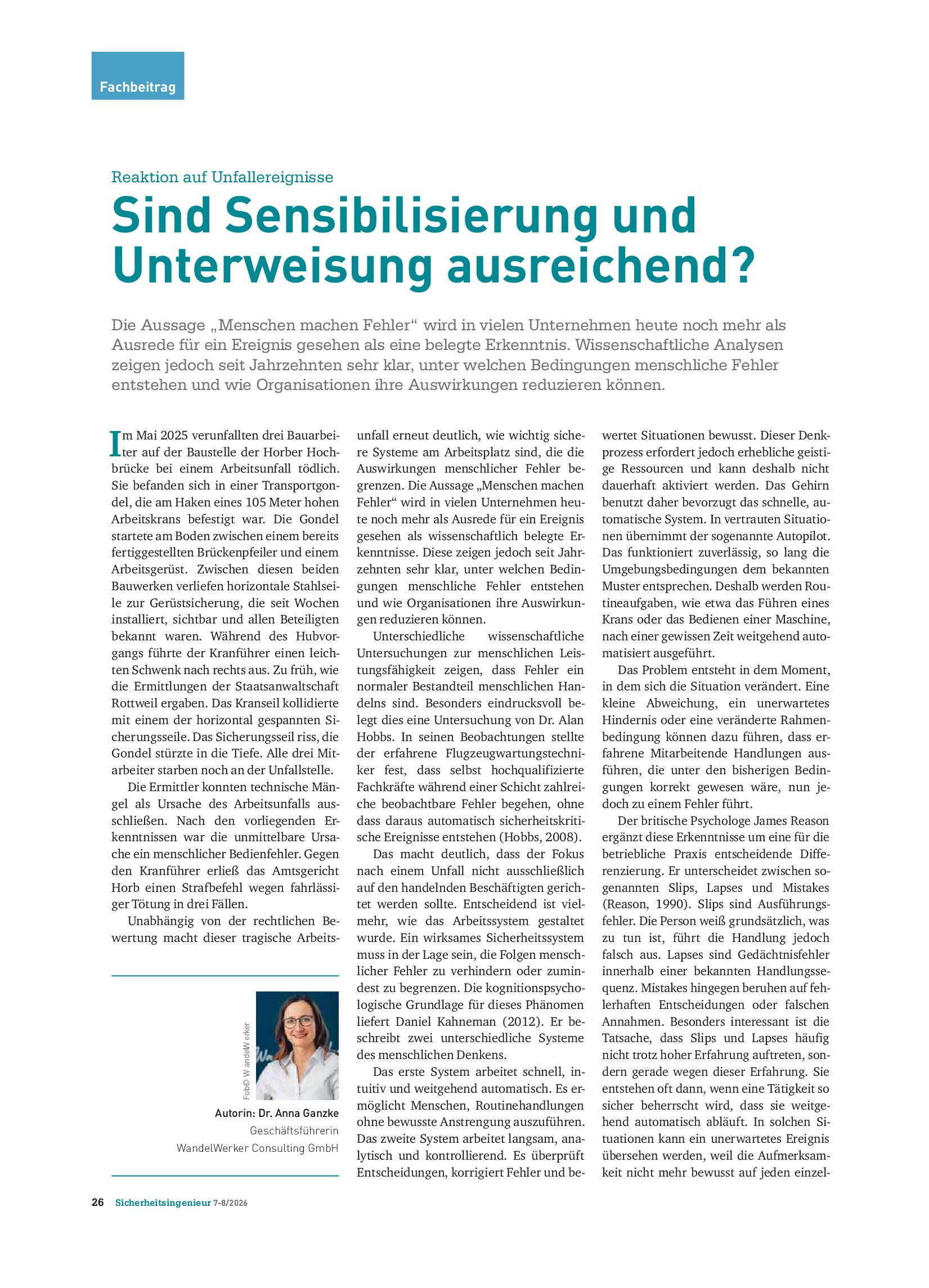 Vorschauseite 1: Reaktion auf Unfallereignisse: Sind Sensibilisierung und Unterweisung ausreichend?