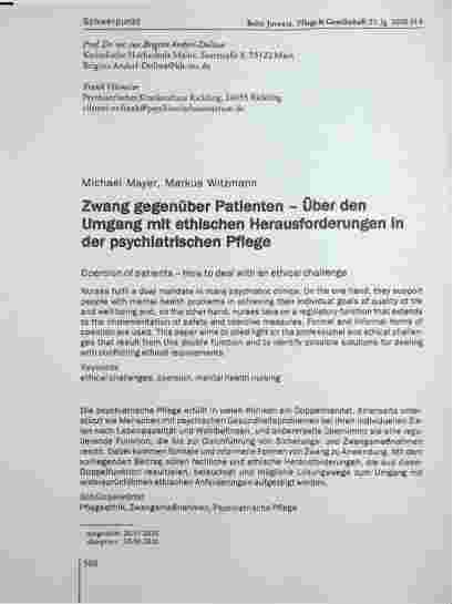Vorschauseite 1: Zwang gegenüber Patienten - Über den Umgang mit ethischen Herausforderungen in der psychiatrischen Pflege